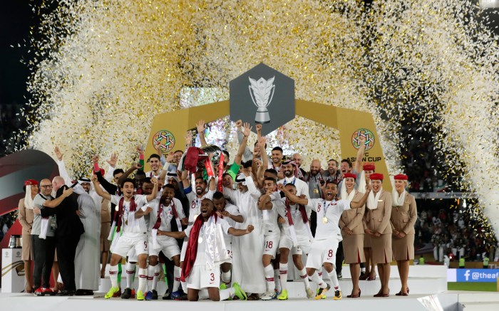 Qatar cup asian final al afc japan match trophy first major win celebrates football winners hasan victory beats title team